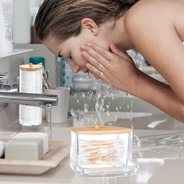 Набір з 3 ватпадносховища, контейнер для ватних паличок – практичне зберігання ватних дисків та паличок у ванній кімнаті. З бамбуковим кришками, економія місця та захист від пилу.