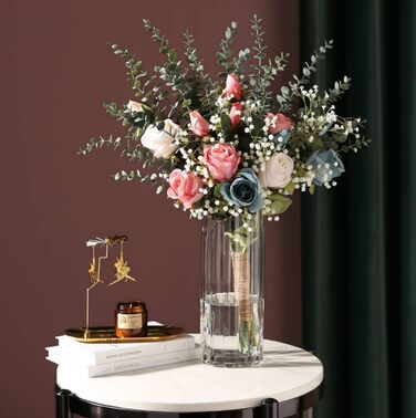 Скляна ваза для квітів, велика, циліндрична, прозора, 12x12x30 см