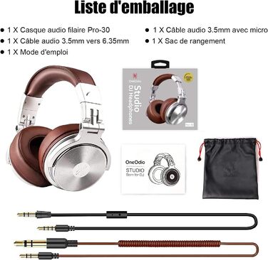 OneOdio Pro30 навушники DJ, студійні, для піаніно та гітари, закриті, з басовим звучанням, Share-Port, 2 роз'єми 3.5mm, сірі