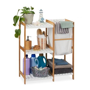 Relaxdays Bathroom Shelf with Laundry Basket and 4 Shelves