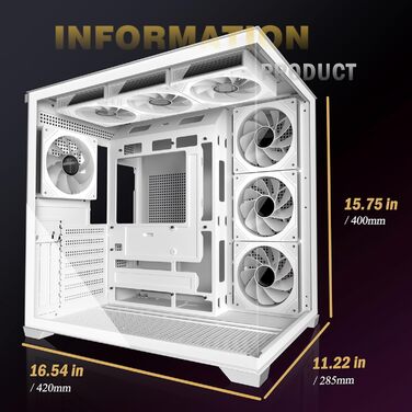 Корпус ПК ATX ANSAITE H-D9 (Білий) з 7 вентиляторами ARGB, підтримка радіатора 360 мм, скляна панель, USB Type-C