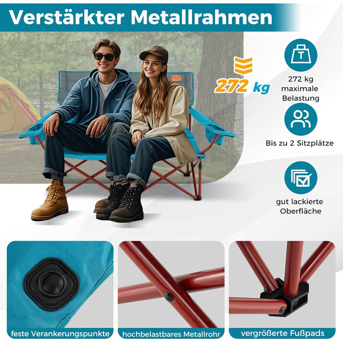 Крісло для кемпінгу Costway: складане, з регульованими підлокітниками, тримачами для напоїв та сумкою, вантажопідйомність 272 кг, для відпочинку, риболовлі, пікніків (зелене, блакитне)