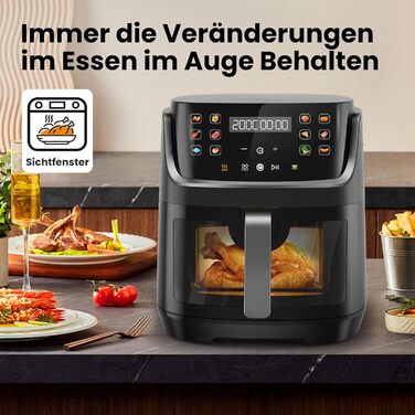 G12 Ultra 8.5L Air Fryer XL with Window - 1785W Electric Air Fryer with LED Touchscreen, 12 Functions, Dishwasher-Safe Baskets
