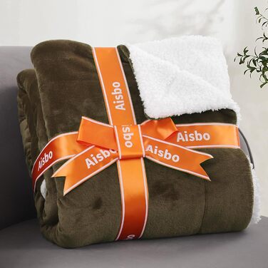Aisbo Плед теплий та м'який з флісу Sherpa, 150x200 см, XL, теплий плед для дивана, кашеміровий, коричневий