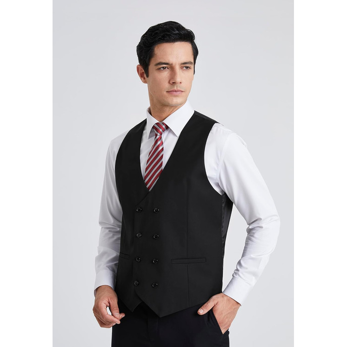 Чоловіча жилетка Enlision з дворядним застібкою та V-подібним вирізом, Slim Fit, для костюма, повсякденного, формального та ділового стилю, чорного кольору