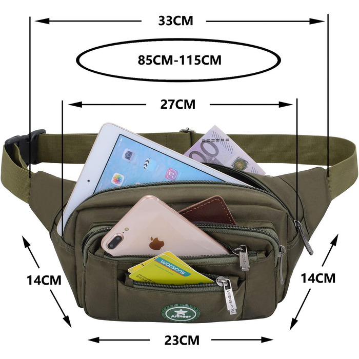 Водонепроникна поясна сумка для чоловіків та жінок, спортивна, для бігу, піших прогулянок, велосипедна сумка, для ножа та туристичного інструменту (оливковий)