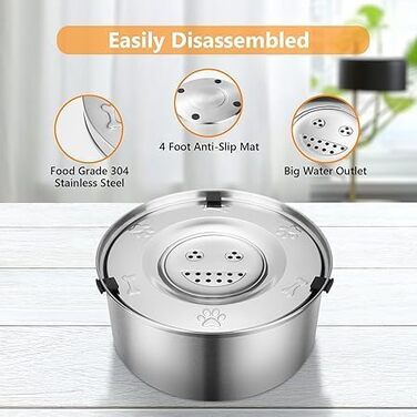 Миска для собак Mivanta 3L без облизування, з нержавіючої сталі 304, протиковзна, для великих собак, slow feeder, миється в посудомийній машині, витокостійка