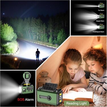 Радіо з ручним заводом та сонячною панеллю Kurbelradio - 27000mAh, AM/FM, LED, USB, SOS, для кемпінгу та надзвичайних ситуацій (оливковий)