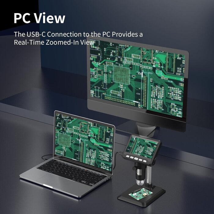 Цифровий мікроскоп Ashfly LCD 500x з дисплеєм 4.3 дюйма, 1080P, USB, 8 LED, сумісний з MacOS/Windows, для дітей та дорослих