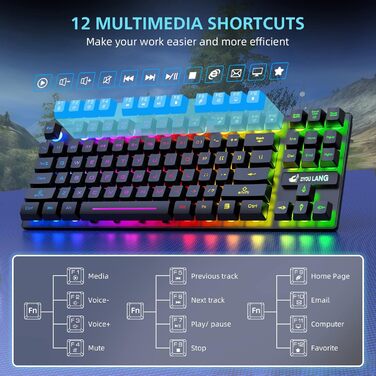 Механічна ігрова комбо клавіатура та миша з підсвічуванням Rainbow: клавіатура 87 клавіш, миша 2400DPI з 6 кнопками, та килимок для миші (чорний)