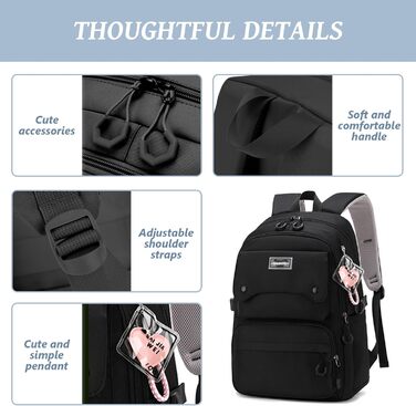Шкільний рюкзак для дівчаток та хлопців підлітки, рюкзак для жінок та чоловіків, рюкзак для ноутбука 15,6 дюймів, повсякденний туристичний рюкзак, водонепроникний рюкзак, рюкзак для коледжу (#5 Чорний-b)