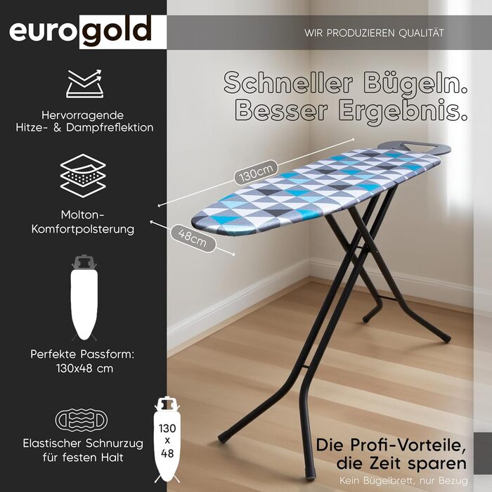 Чохол для прасувальної дошки Eurogold Triangles Laguna L-XL, бавовна, з металізованим покриттям, для парогенераторів, з гумкою, виготовлено в Європі