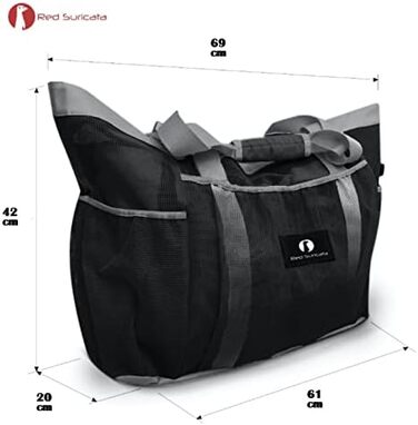 Red Suricata Large Mesh Beach Bag - Beach Bags and Shopping Bags (Black/Gray)