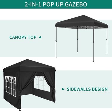YITAHOME Outdoor Pop-Up Gazebo with Sides, Folding Gazebo, Waterproof Folding Garden Gazebo for All Seasons, Camping Gazebo, Anti-UV with Free Adjustable Height for Parties, Markets (Black, 2.5 x 2.5 m)