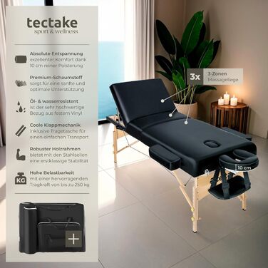 Масажний стіл Tectake регульований по висоті, складаний, з 3 зонами, з сумкою - чорний