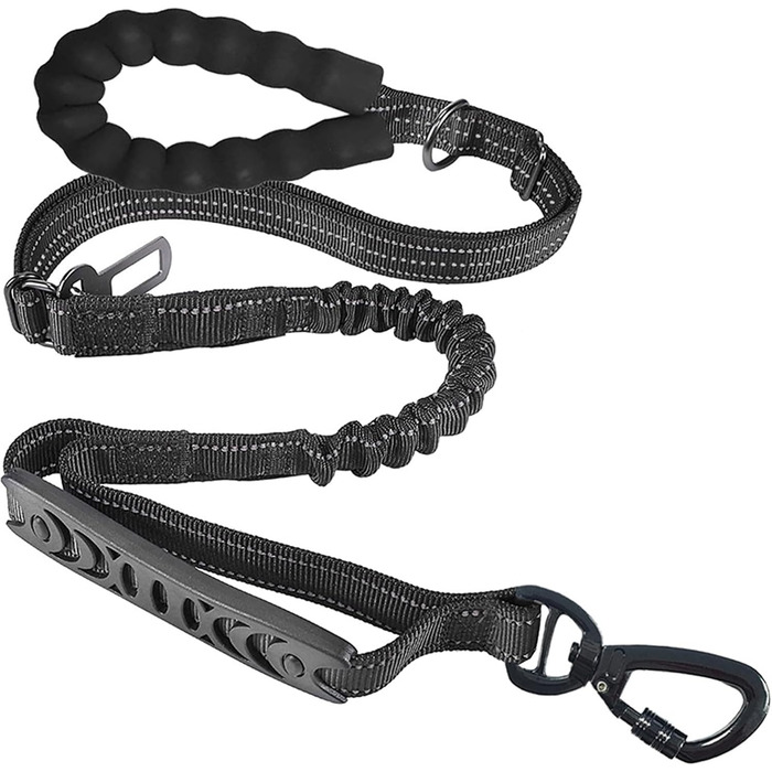 Міцна собача повідка-банджі з двома зручними ручками та автофіксатором, 1,2-1,5 м, чорна