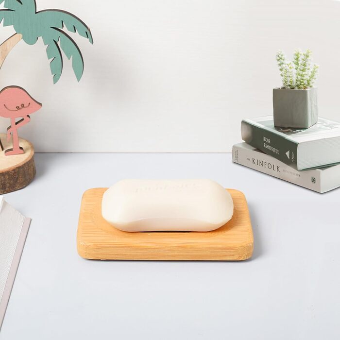 Набір з 3 дерев'яних підставок для мила 0XBIT з піддоном та антиковзною підкладкою для ванної та кухні