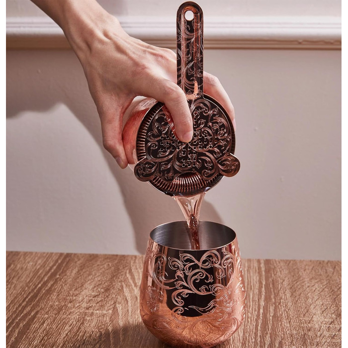 Sky Fish Cocktail Shaker Set, Etched Copper Cocktail Shaker Kit in Gift Box 7-Piece Set, Hand Wash, (Copper)