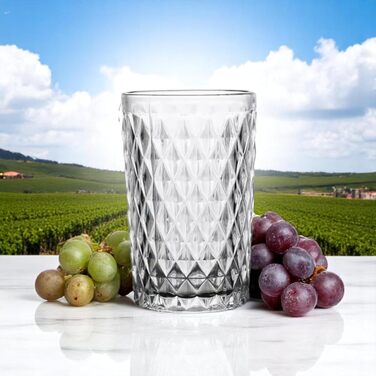 Вінтажний набір з 6 кольорових склянок для вина та напоїв з діамантовим візерунком, склянки Long Drink, коктейльні склянки з тисненням, склянка для води, келих для вина, склянка для напоїв