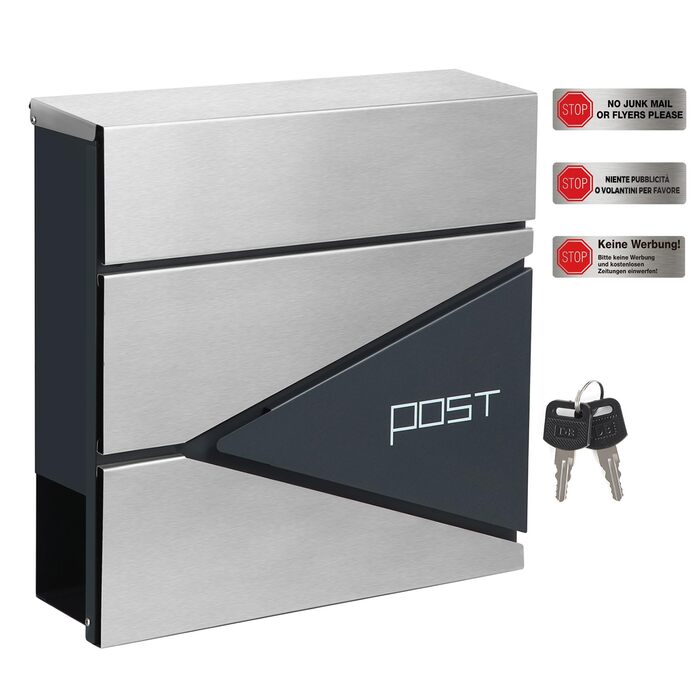 Поштовий ящик SONGMICS XXL, вуличний, з замком та відділенням для преси, антрацитово-сірий + сріблястий, GMB051G02