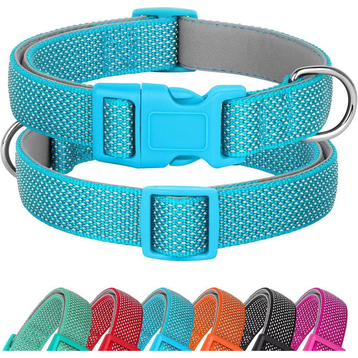 Світловідбиваючий нашийник для собак Didog з пряжкою, регульований, м'який неопрен, з підкладкою, нейлон, для малих, середніх та великих собак, зелений, L (M: Neck 25-43cm, Blue)