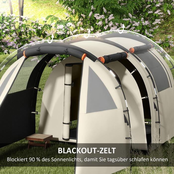 Намет Outsunny Tunnelzelt Campingzelt 5 осіб Сімейний намет 2 кімнати Бічні вікна Сумка для перенесення 3000 мм Садовий Хакі | Aosom