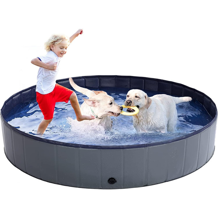 Dreamhigh® Dog Pool for Large Dogs 160 x 30cm, Non-Slip Splash Pool for Dogs, Foldable Splash Pool for Children and Large & Small Dogs