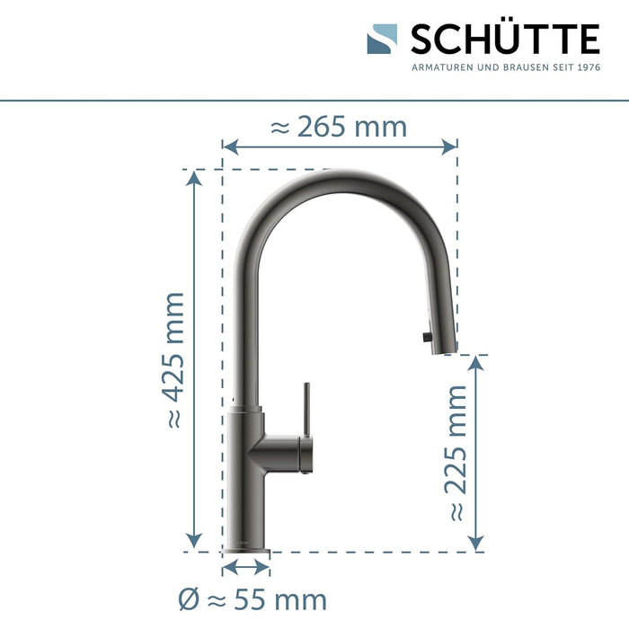 Кухонний змішувач SCHÜTTE 79562 Blackpool з висувною лійкою, 360° поворот, однорідний змішувач, для мийки, графітовий колір