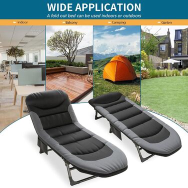Розкладне ліжко для кемпінгу XXL - широке кемпінгове ліжко, розкладне, легке, з регульованою спинкою, для відпочинку на природі та вдома