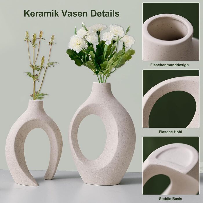 SUKIYPO Ceramic Vase Set - Modern Beige Decorative Vases (Set of 2) for Home, Office & Farmhouse Decor