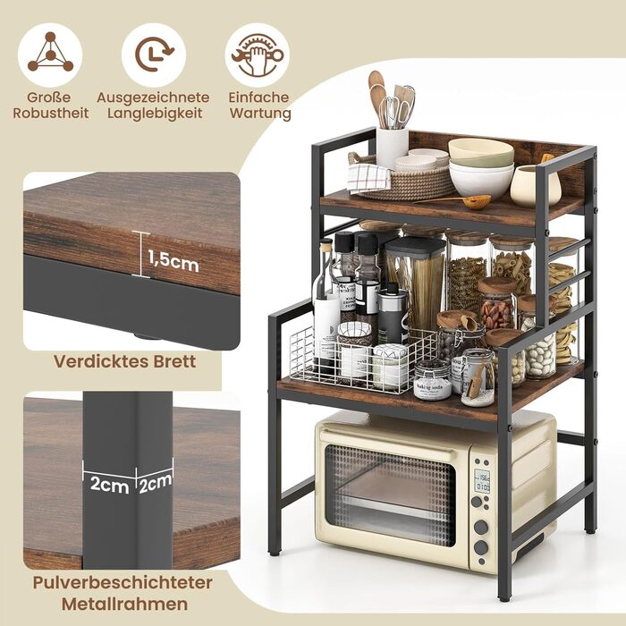 Кухонна полиця GOPLUS з 3 рівнями, для мікрохвильової печі, металевий каркас, 52 x 42 x 78 см