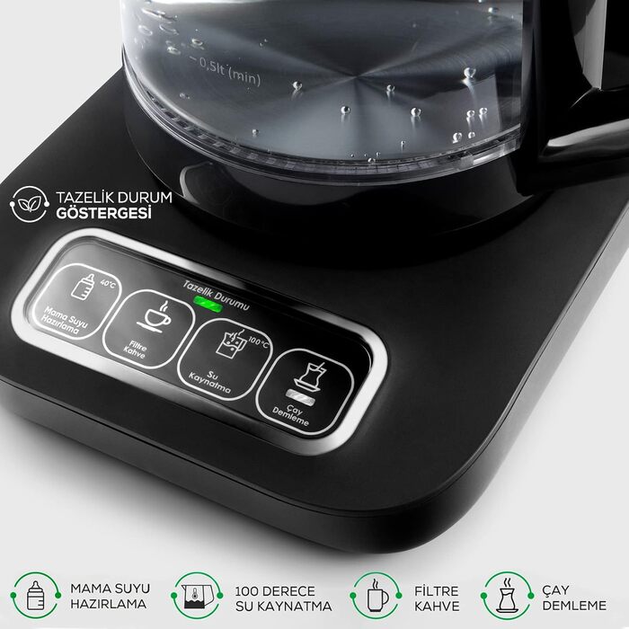 Karaca Dora Teapot, 4.5L Kettle, 1.8L Water Boiler, suitable for gas and electric cooktops, teapot, Turkish teapot (cezve), and teapot set, Teapot (not induction compatible), (220V, Black Chrome)