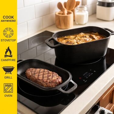 Чавунна форма для випічки хліба з кришкою та кошиком для бродіння – Dutch Oven 4.6л для хліба на заквасці – комплект для випікання, тушкування та смаження – для індукції та духовки