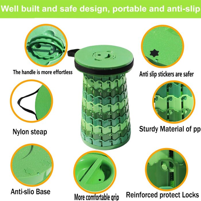 Алевмум: Телескопічний складаний стільчик з подушкою, 50см, 450кг, бамбук