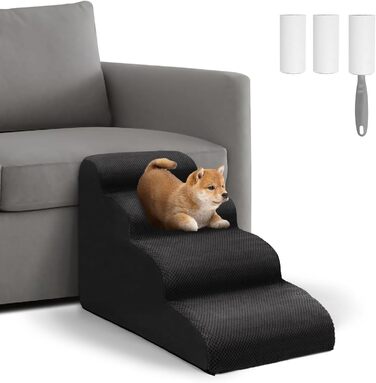 Сходинки для собак Mozvvco: 4 сходинки, м'який матеріал, знімна оббивка, чорного кольору