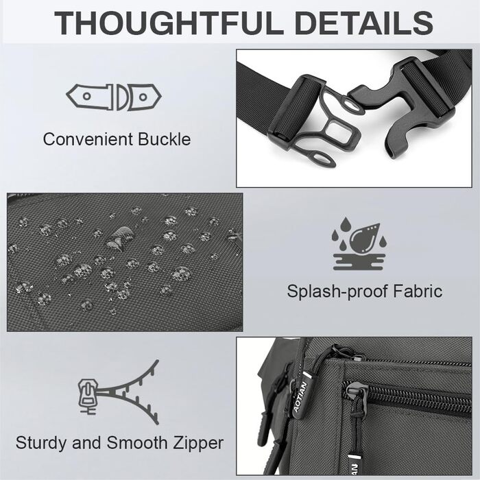 Поясна сумка на пояс для чоловіків та жінок, сумка на пояс з блискавкою, багатофункціональна сумка на стегно, 5 відділень, спортивна сумка на стегно для активного відпочинку, туризму, кемпінгу та велоспорту (#3 Чорний-a)