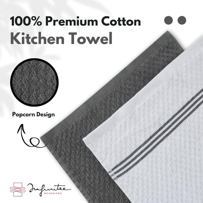 Premium Kitchen Towels - 6 Pack, 100% Cotton, 15 x 25 inches (38.1 x 63.5 cm), Absorbent Dish Towels - 425 g/m² Dish Towel, Terry Cloth, Kitchen Towels, Grey Dish Towel for Household Cleaning by Infinitee