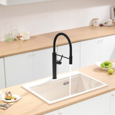 Сучасна кухонна змішувач AIMADI з висувною лійкою, поворотним гусаком на 360°, чорний/рожеве золото, для кухні та мийки