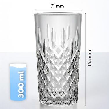 12-Piece Glass Set, 300ml Transparent Drinking Glasses, Water Glasses, Ribbed Glasses for Juice, Water, Party, Garden, Cocktail Glasses