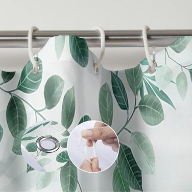 Штора для душу M&W DAS DESIGN з поліестеру, листя зелені та золота, водовідштовхувальна, антигрибкова, з кільцями 180x200 см