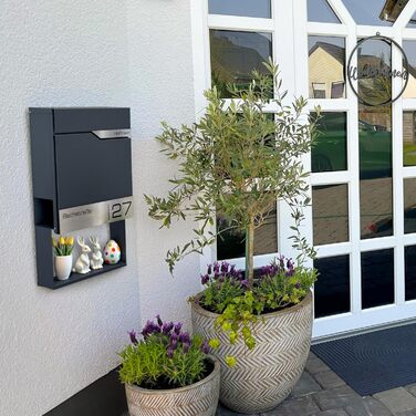 Поштовий ящик Metzler Anthrazit RAL 7016 з газетницею та табличкою з нержавіючої сталі V2A, антикорозійний, сучасний, 10 років гарантії на запчастини