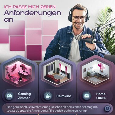 Акустичні панелі для звукопоглинання 3D, набір 8 шт, квадратні стінові панелі з градієнтом 'Sunny Shades' / 'Magnolia Shades', виготовлено в ЄС