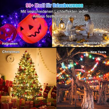 Льо́мка́ гірля́нда зовнішня́, кольоро́ва, RGB, Smart IC, керування через пульт та додаток, 99+ режимів, синхронізація з музикою, таймер, USB, вологостійка для саду, дерева, батуту, Хеллоуїну, вечірки