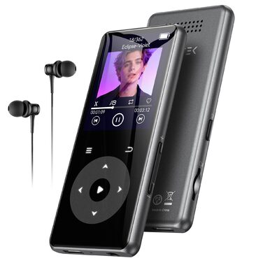 MP3 плеєр AGPTEK з Bluetooth, 1.8-дюймовий дисплей, вбудований динамік, FM-радіо, HiFi звук, підтримка карт пам'яті до 128 ГБ (Чорний)