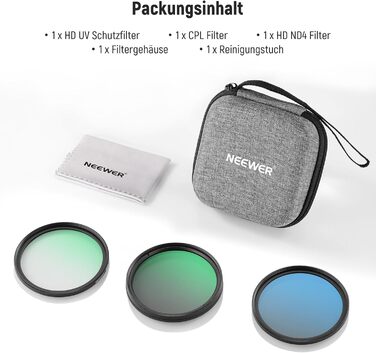 Набір фільтрів NEEWER 82mm UV/CPL/ND: захисний, поляризаційний, нейтральний фільтр з кейсом