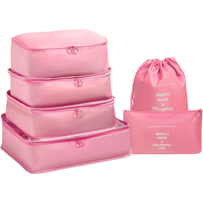 Органайзер для валізи OSDUE, набір 6 шт., Packing Cubes, водонепроникні сумки для одягу, туристичний органайзер для валізи (Рожевий)