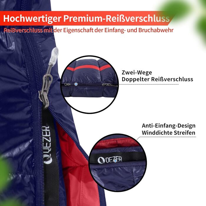 QEZER Ultralight Down Sleeping Bag - 8°C to -3°C for Camping, Hiking & Trekking - 3 Season Sleeping Bag (Blue)