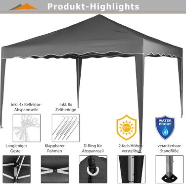 INSTENT Pavilion 3 x 3 m Basic Waterproof UV Protection 50+, Anthracite