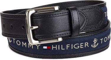 Чоловічий шкіряний ремінь Tommy Hilfiger з тканинною вставкою та класичною пряжкою, чорний/темно-синій (1 шт.)
