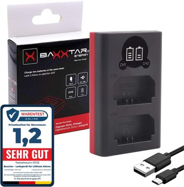 Зарядний пристрій Baxxtar NP-FZ100: міні-зарядка з двома LCD-дисплеями, живлення USB-C або Micro-USB